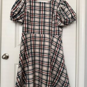 Ivy City Co Plaid Mini Dress with Puff Sleeves